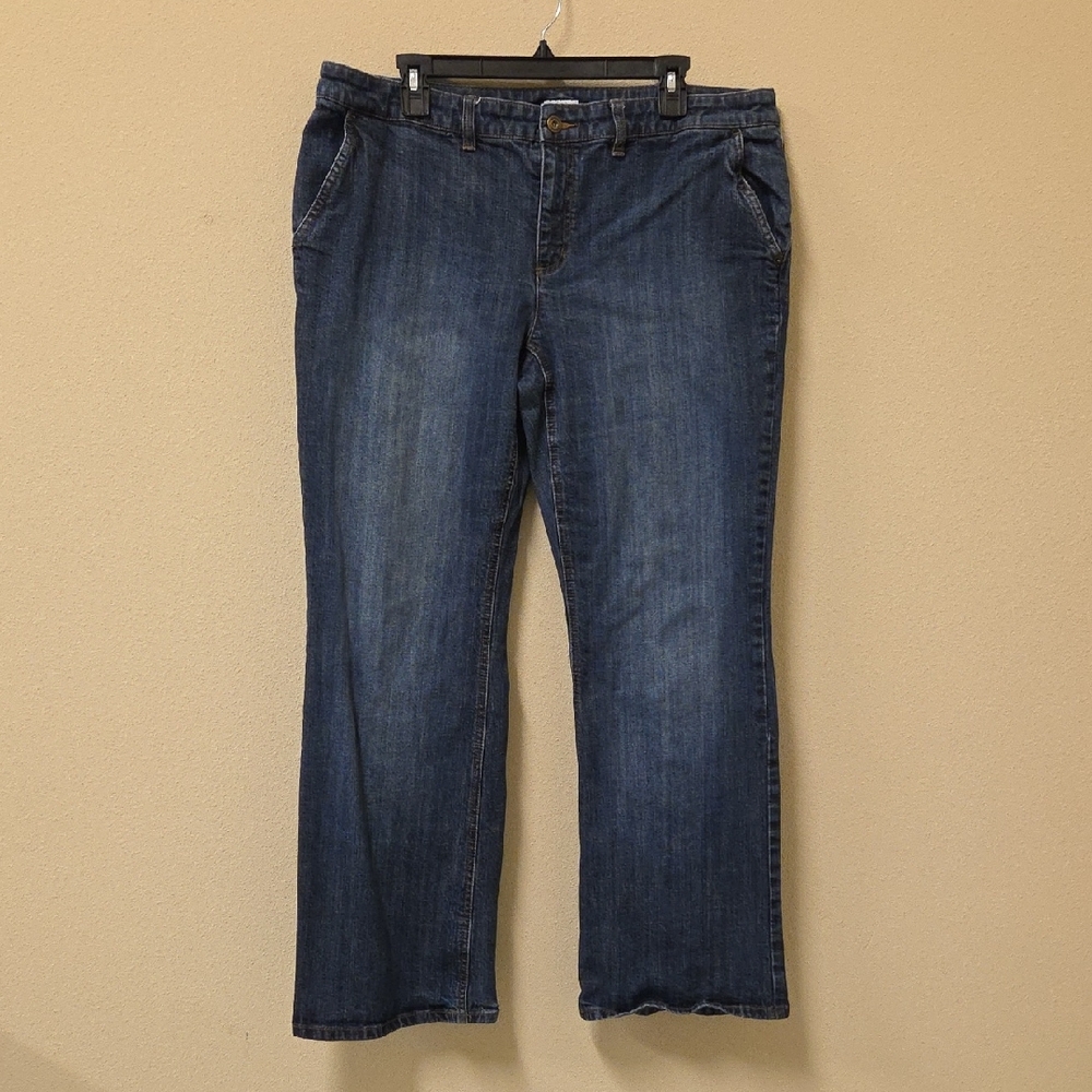 Liz & Co Women Comfortable Dark Wash Wide-Leg Flare Stretch Jeans Size 16